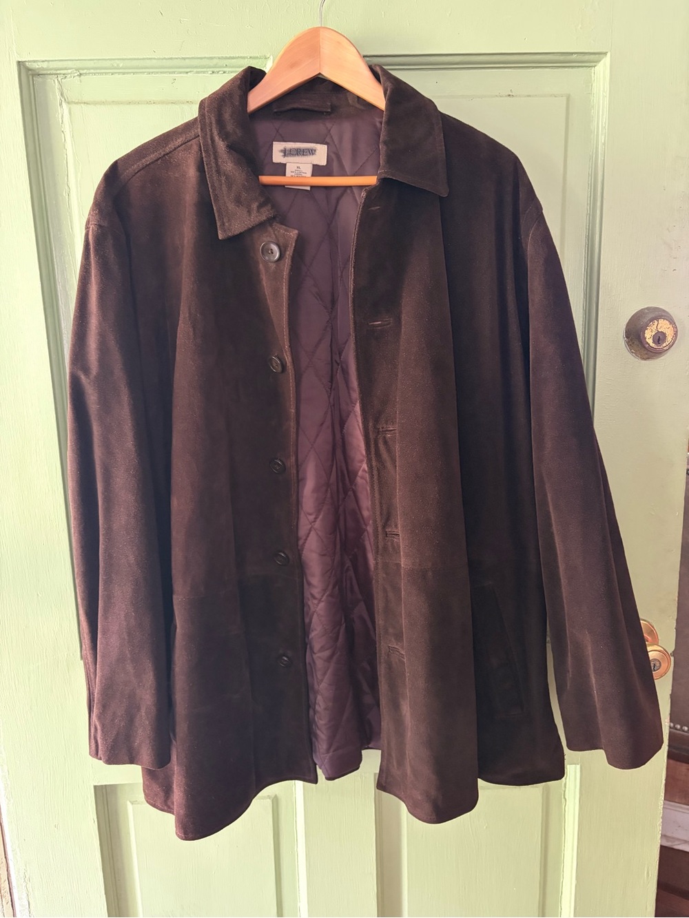 Vintage J. Crew Suede Leather Coat Brown Barn Jacket Cotton Quilted Lining Men L